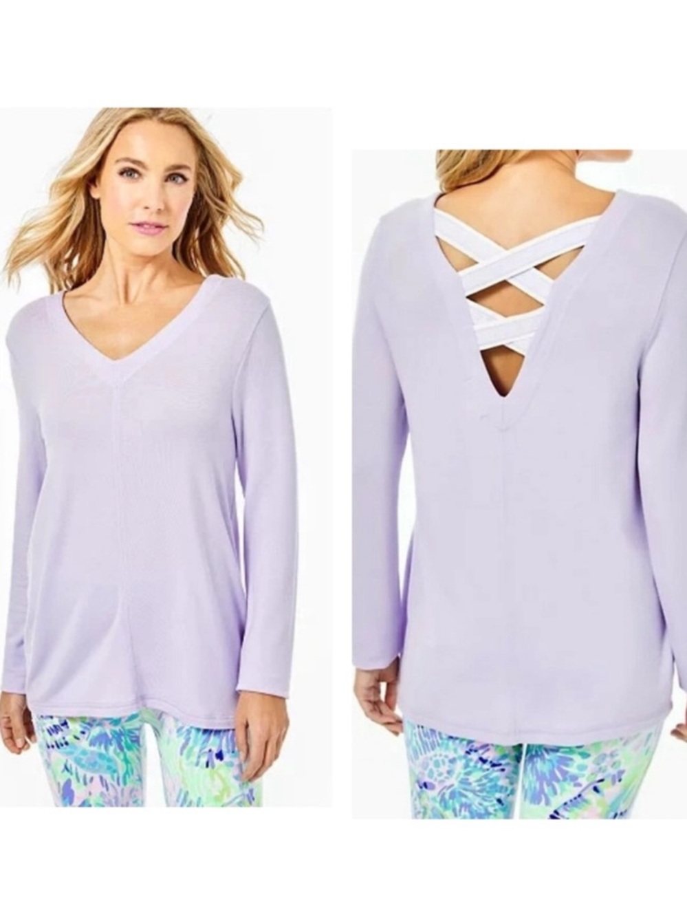 Lilly Pulitzer NAVY BLUE Long Sleeve Crisscross Top